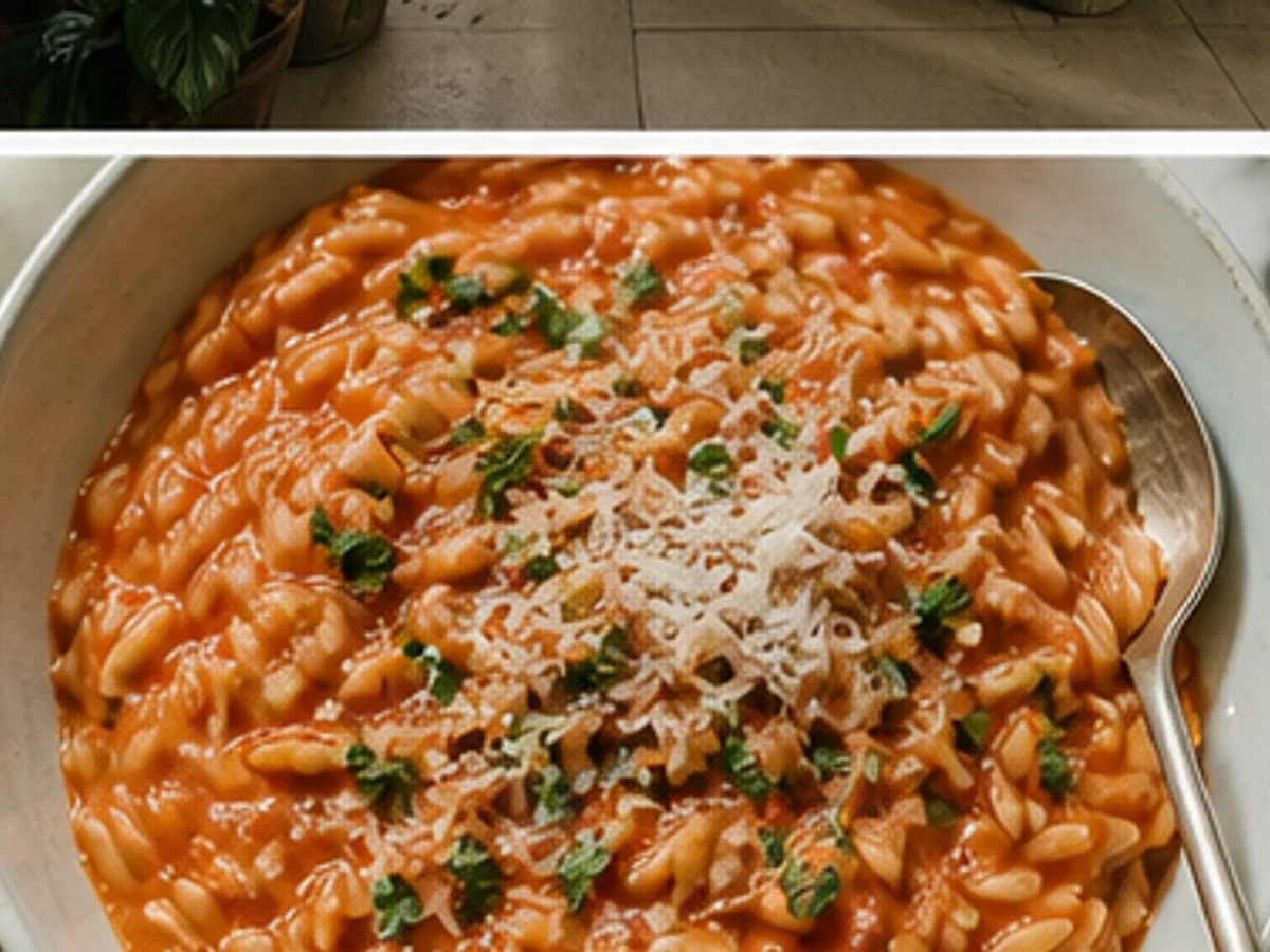 Cozy tomato orzo dinner