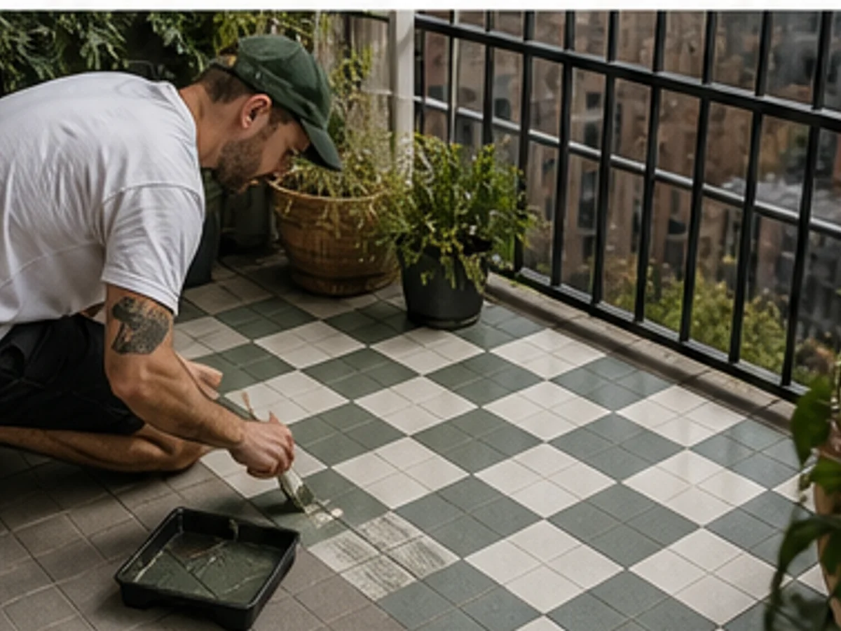 Painted Checkerboard Floor for a Balcony